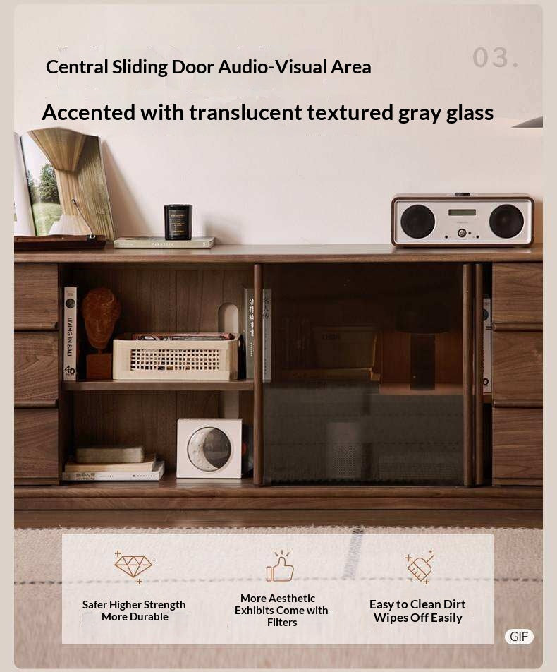 Black Walnut Solid Wood TV Cabinet with Large Storage