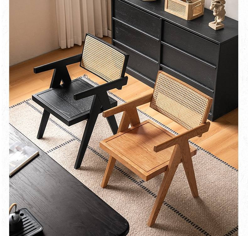 Black Walnut, Ash, Oak, Cherry Solid Wood Light Luxury Rattan Chair