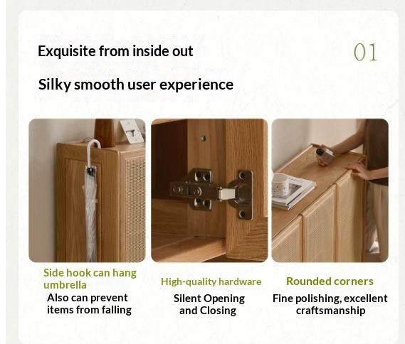 Oak Solid Wood Shoe Cabinet with Large Capacity and Vine Weaving Design