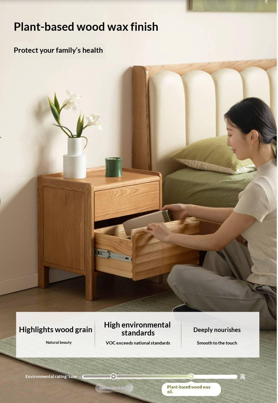 Ash Solid Wood Small Nightstand