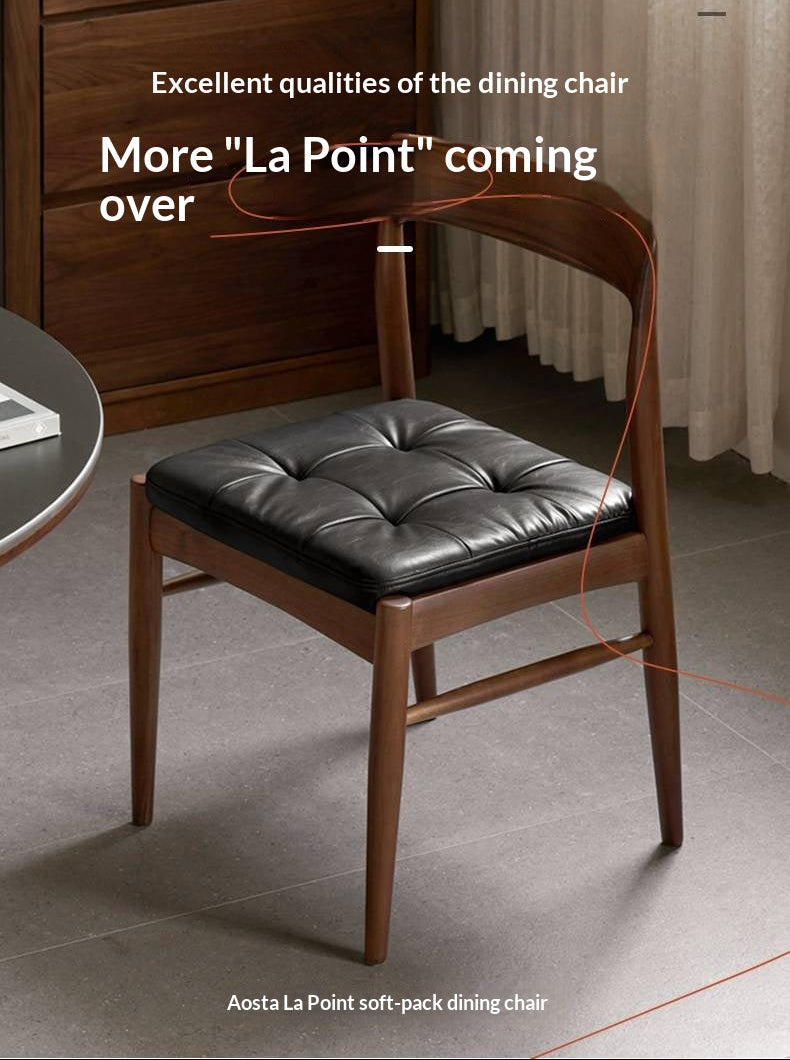 Set 4 pcs Black Walnut Solid Wood Dining Chair with Leather Seat, Mid Century Modern