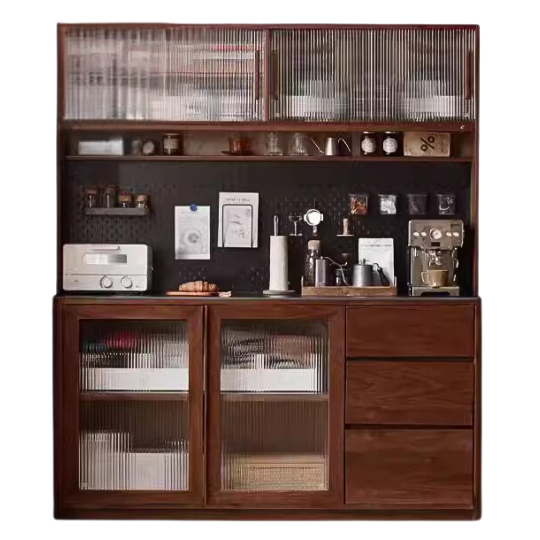 Black Walnut, Ash, Sandalwood Solid Wood Sideboard Hole Storage