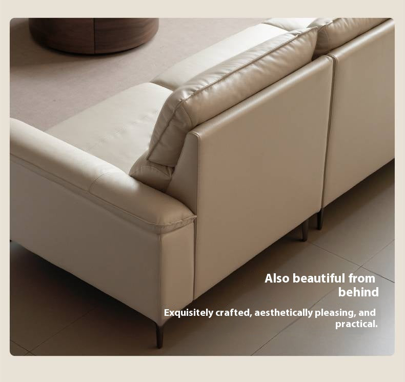 Genuine Leather Italian Minimalist Sectional Sofa – First-Layer Cowhide Corner Sofa with Chaise Lounge