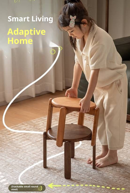 Black Walnut, Cherry Solid Wood Stacked Round Stool