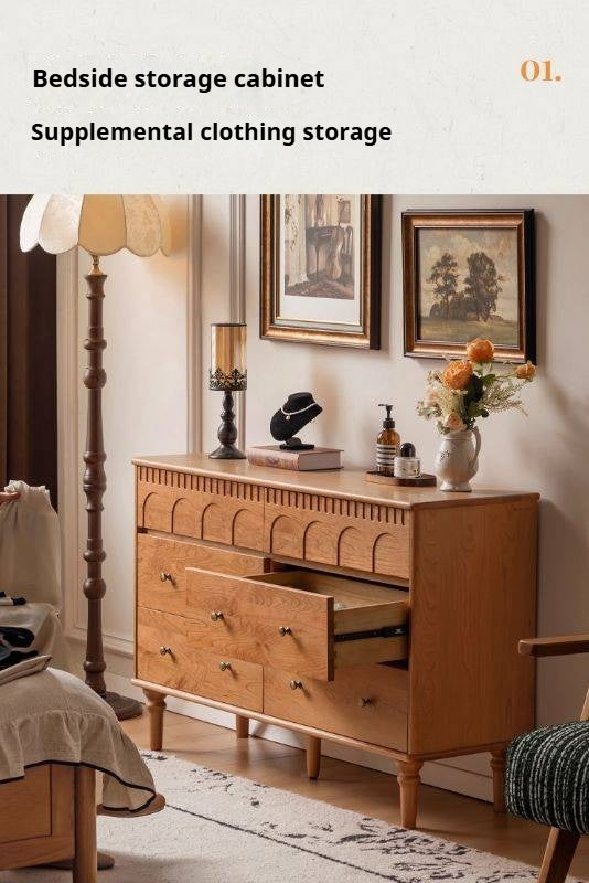 Cherry Solid Wood French Retro Bucket Cabinet