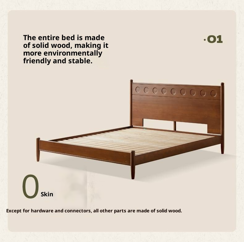 Poplar Solid Wood Bed, Bauhaus Vintage Style