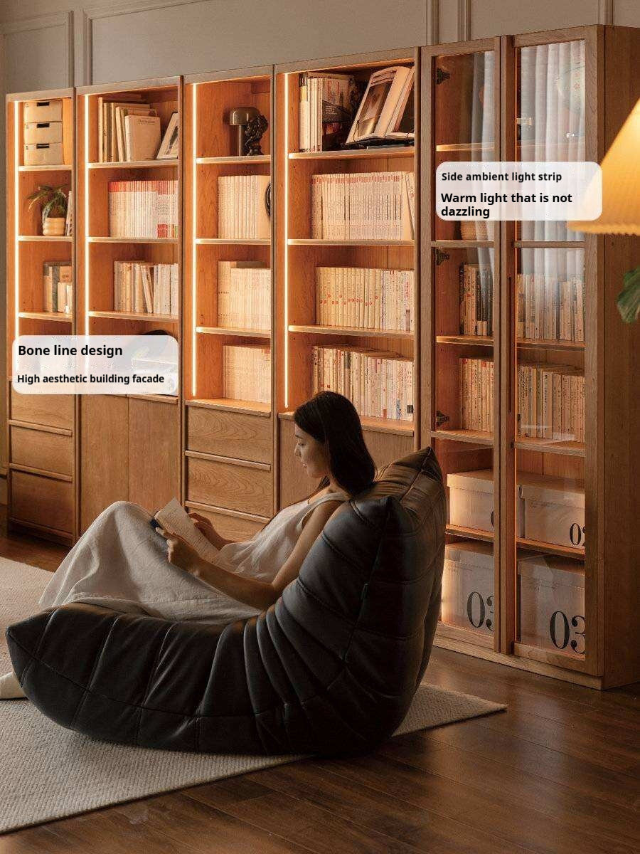 Cherry Solid Wood Bookcase Display Storage Cabinet for Study