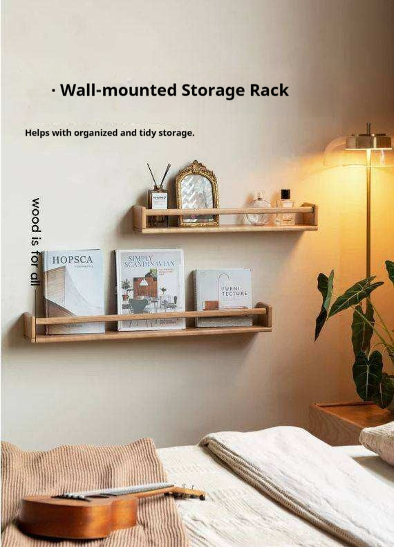 Black Walnut, Cherry Solid Wood Wall Rack Hanging Storage Bookshelf