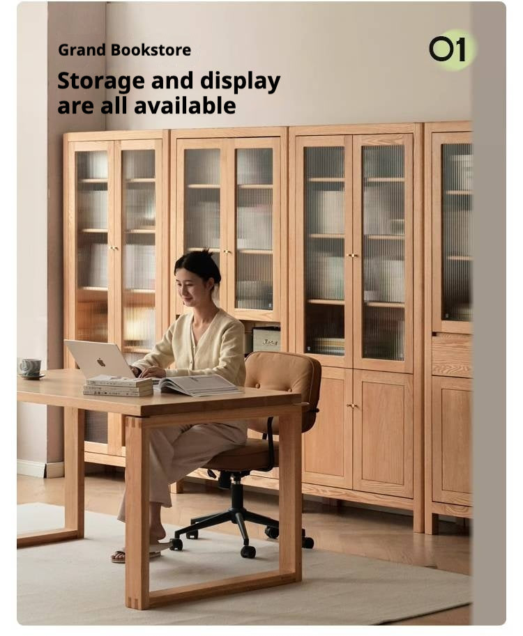 Oak, Solid Rubberwood Modern Minimalist Combination Bookcase