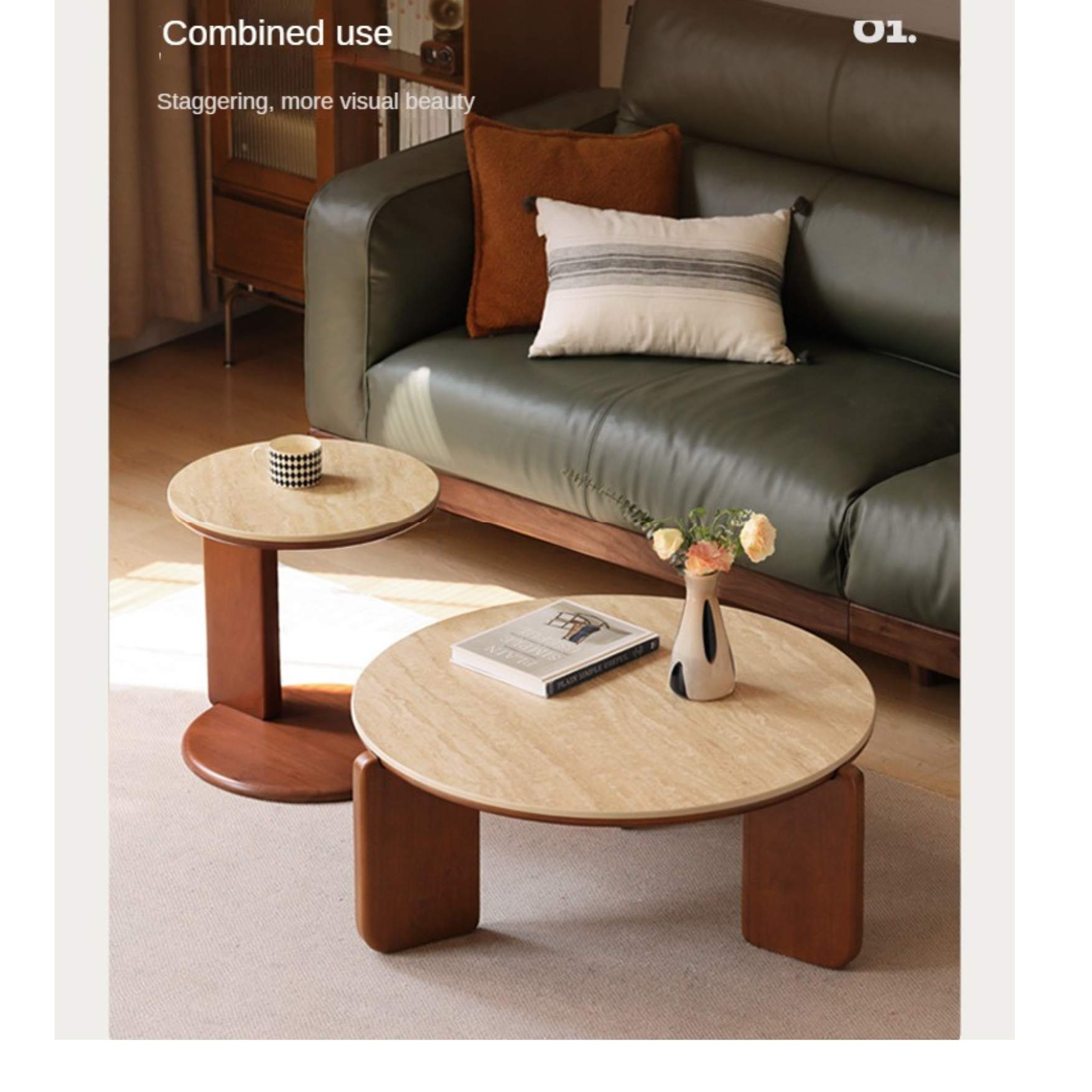 Poplar Solid Wood Medieval Style Rock Plate Coffee Table