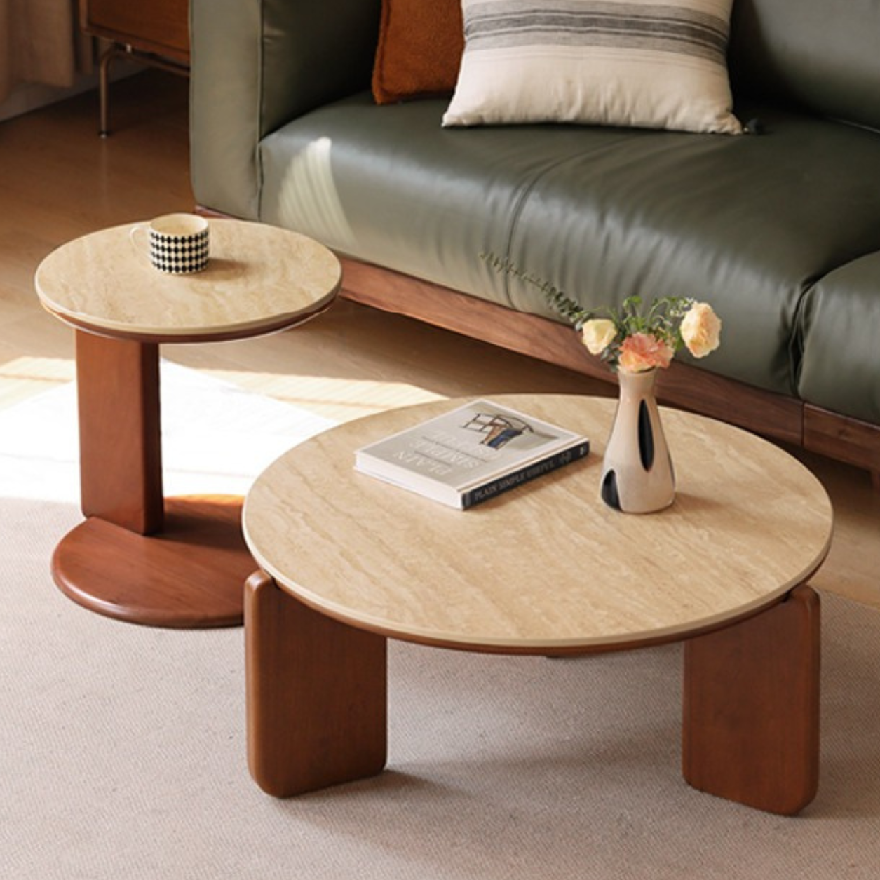 Poplar Solid Wood Rock Plate travertine style Coffee Table