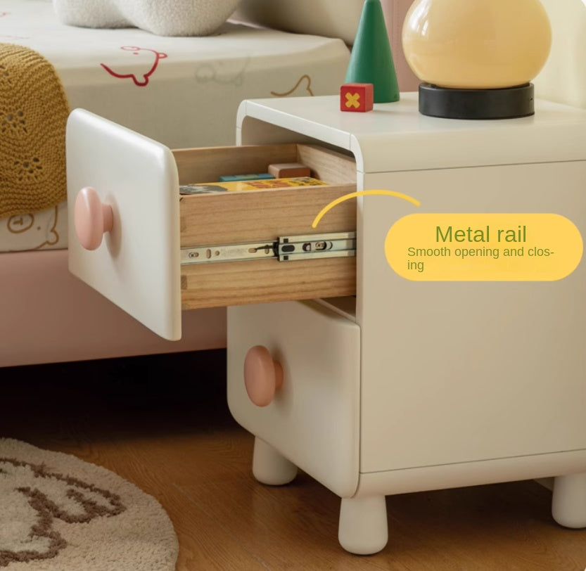 Rubber Solid Wood Cream Style Locker Children's Nightstand