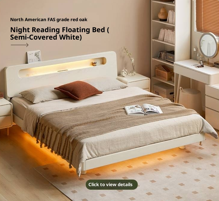 Cherry Solid Wood Retro with Socket Night Light Bed