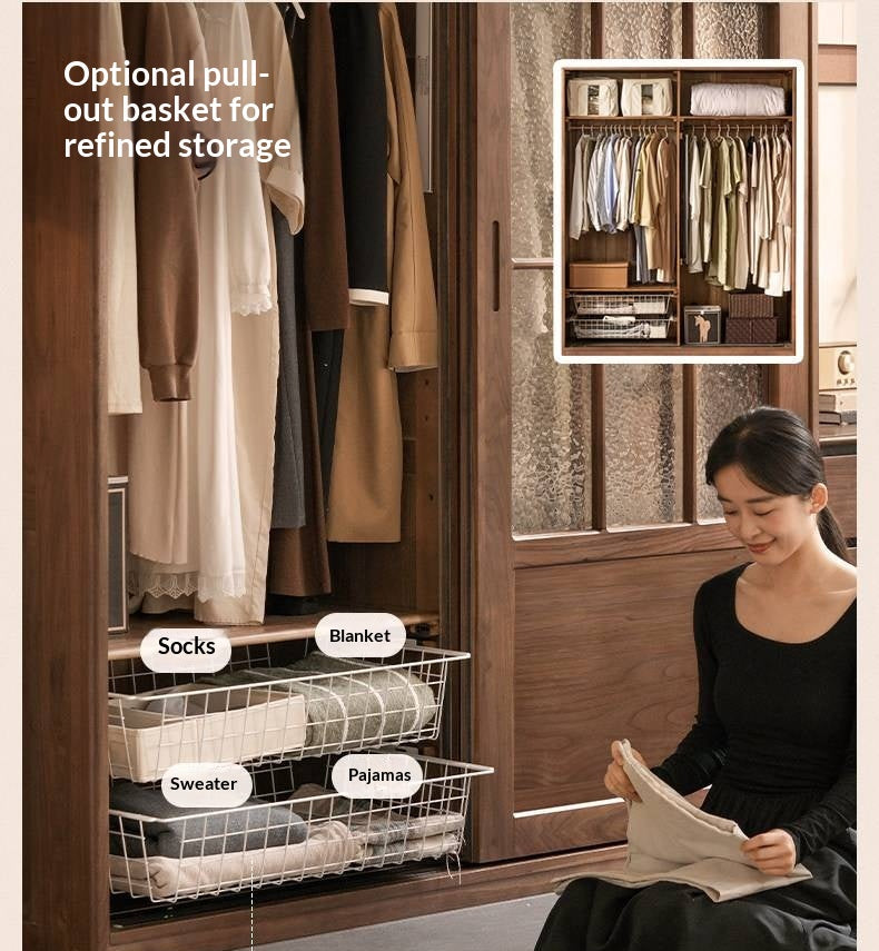 Black Walnut Solid Wood Wardrobe with Aesthetic Design