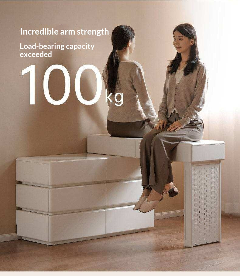 Solid Rubberwood Telescopic Vanity Table with Single-Layer Storage in White Cream