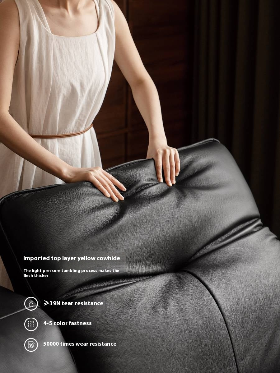 Leather Black High Back Straight Sofa