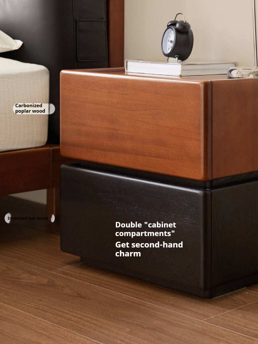 Ash, Poplar Solid Wood Modern Two-Tone Nightstand with 2 Drawers