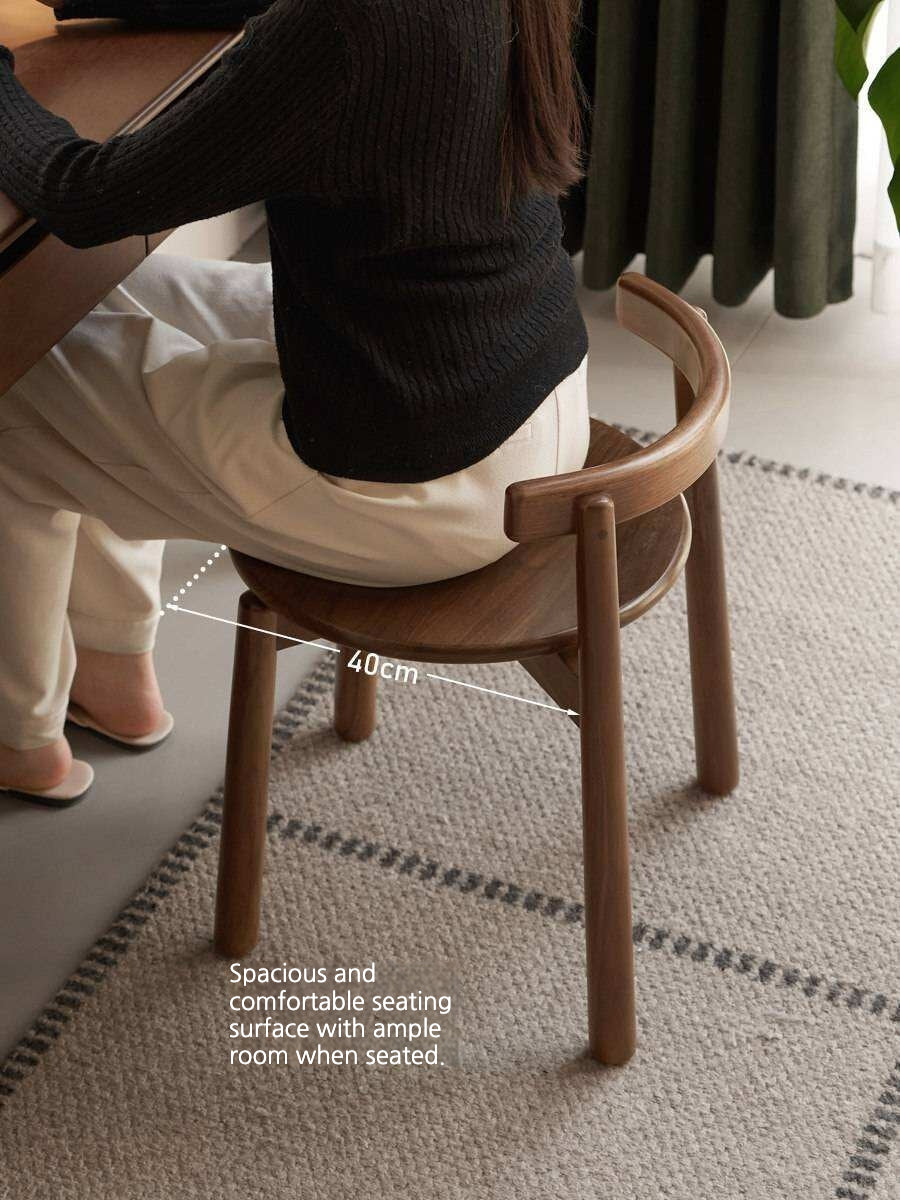 Black Walnut, Oak Solid Wood Low Back Makeup Stool with Round Seat