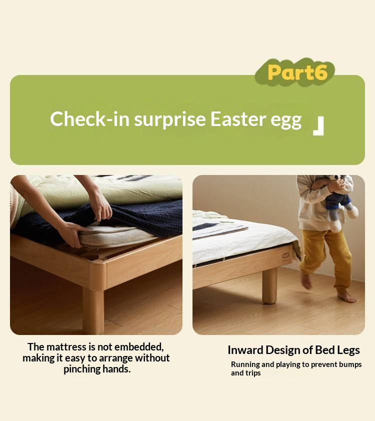 Beech Solid Wood Kids Montessori Platform Bed with Adjustable Headboard