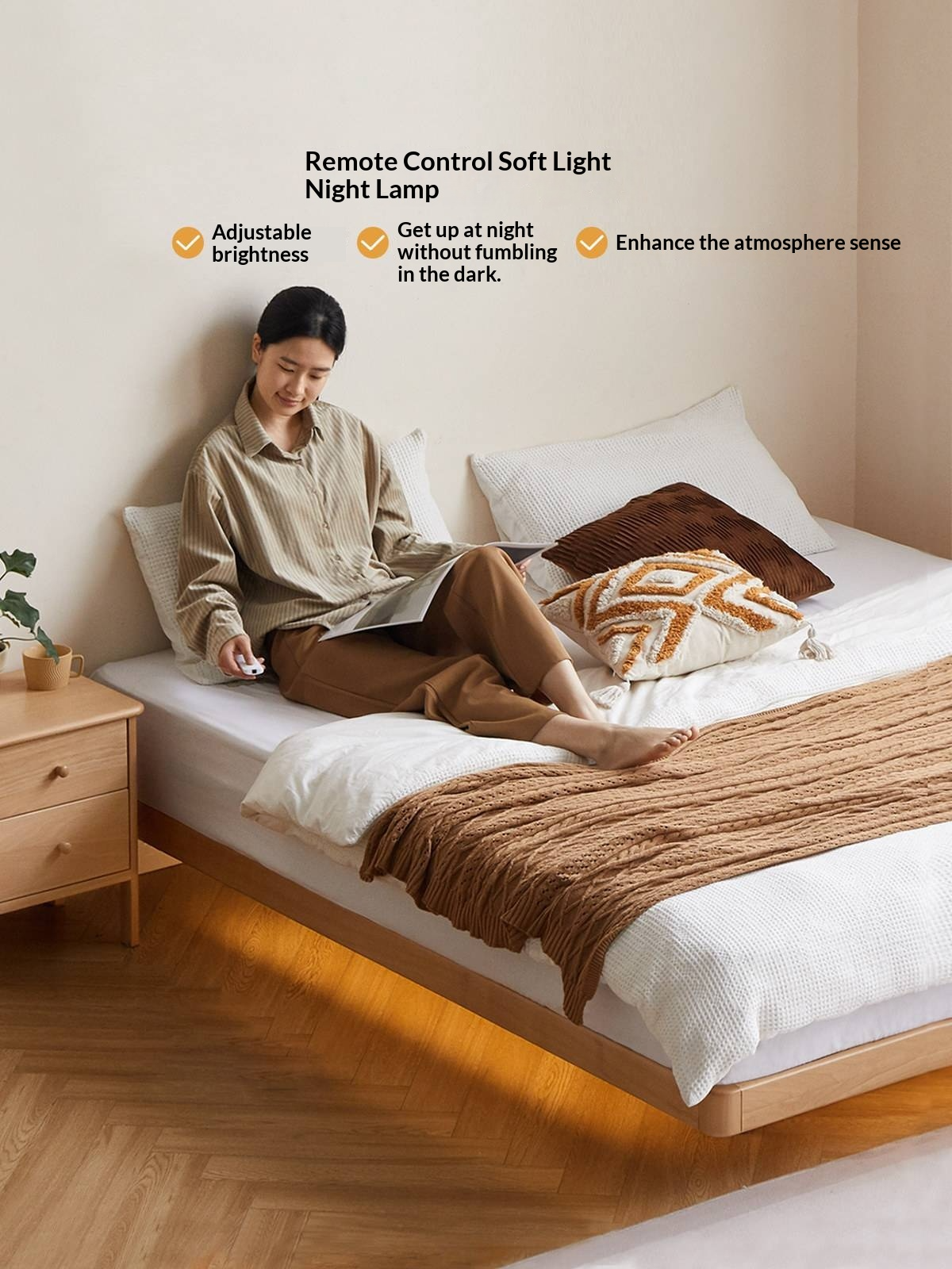 Beech Solid Wood Platform Bed, Headboard-Free Bed, Flush-Edge Floating Bed