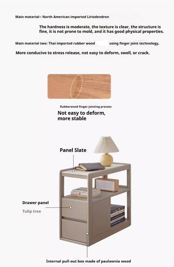 Solid RubberWood, Poplar Solid Wood Side Table With Rock Slab Top