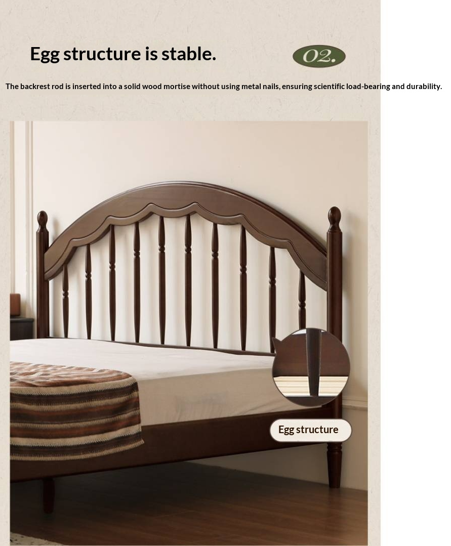 Poplar Solid Wood Bed — American Windsor Style with Retro Vertical Strip Design