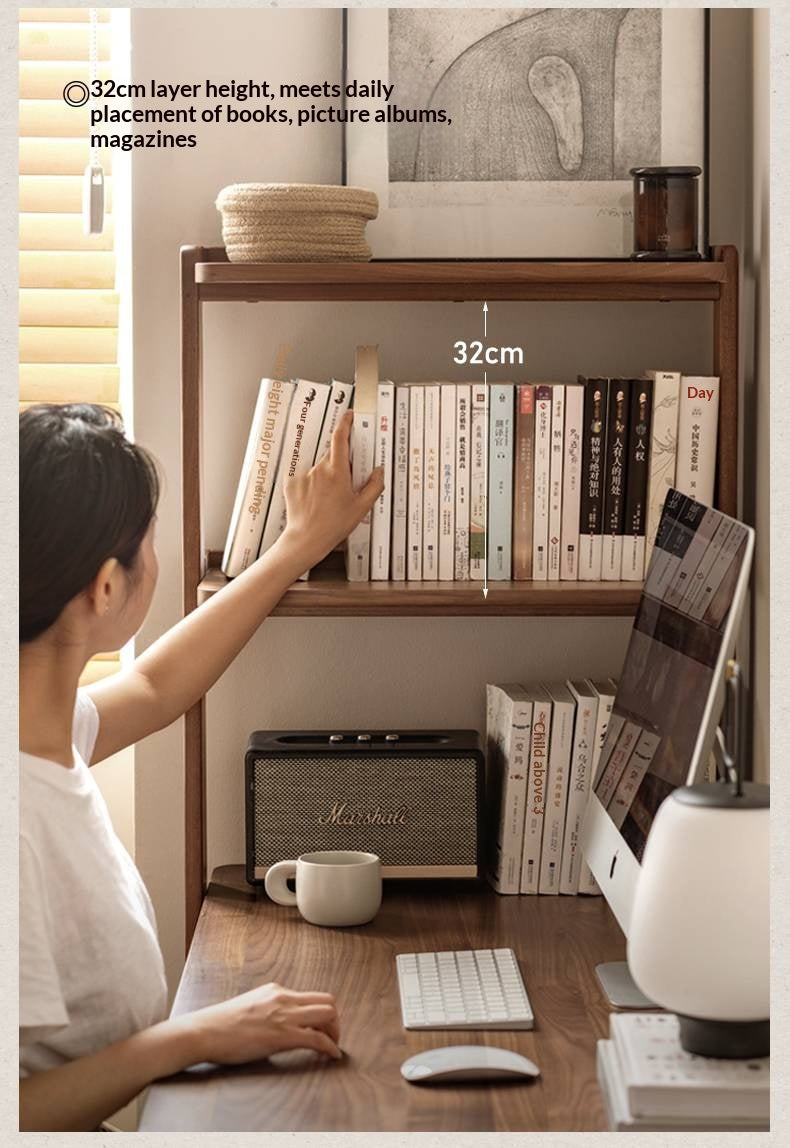 Black Walnut, Ash Solid Wood Desk Bookshelf