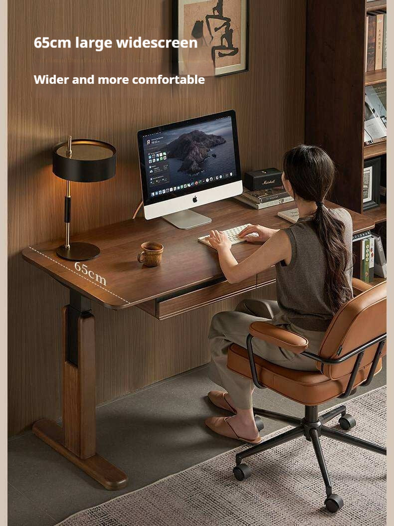 Black Walnut, White Ash Solid Wood Electric Height-Adjustable Standing Desk with Storage Drawers