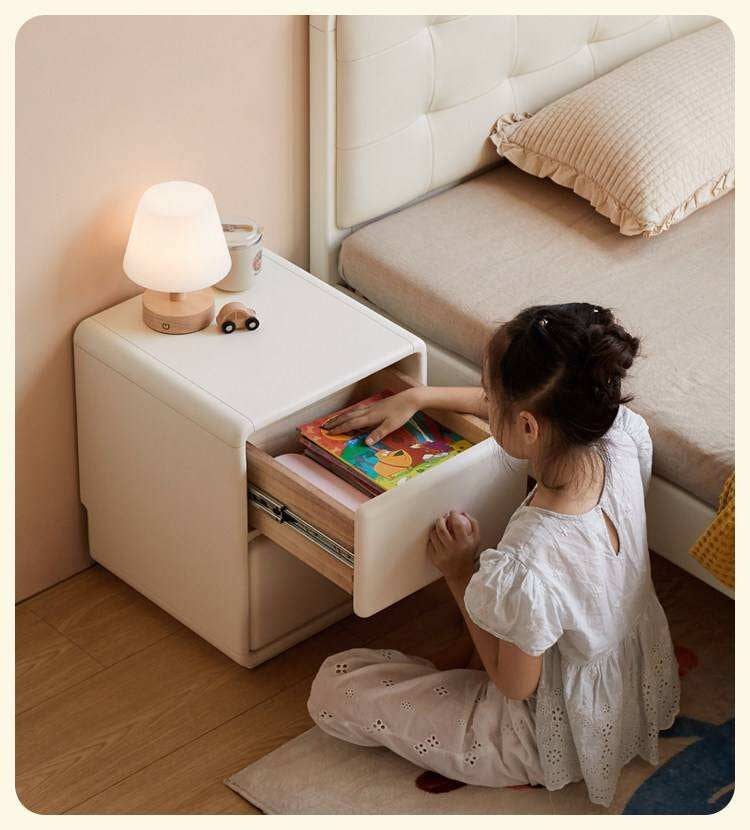 Solid Rubberwood, Beech Solid Wood Cream Style Ultra-narrow Children's Nightstand