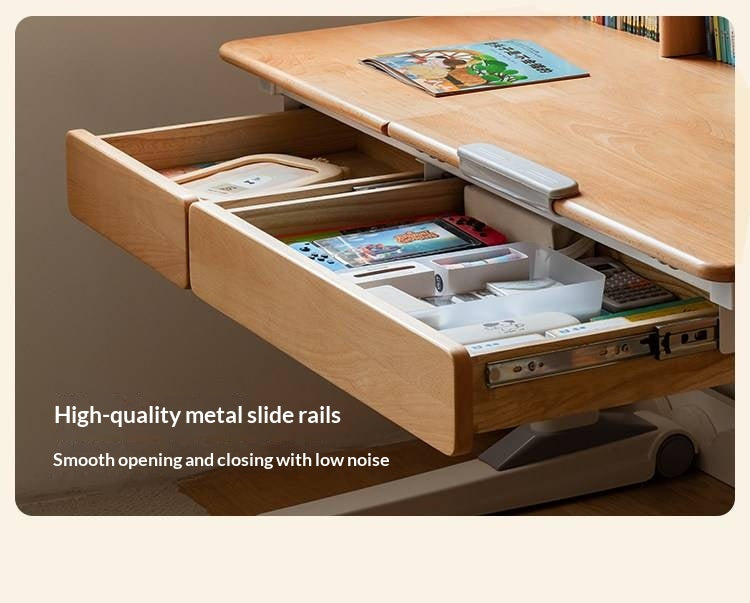 Beech Solid Wood Kids Raised and Lowered Study Table