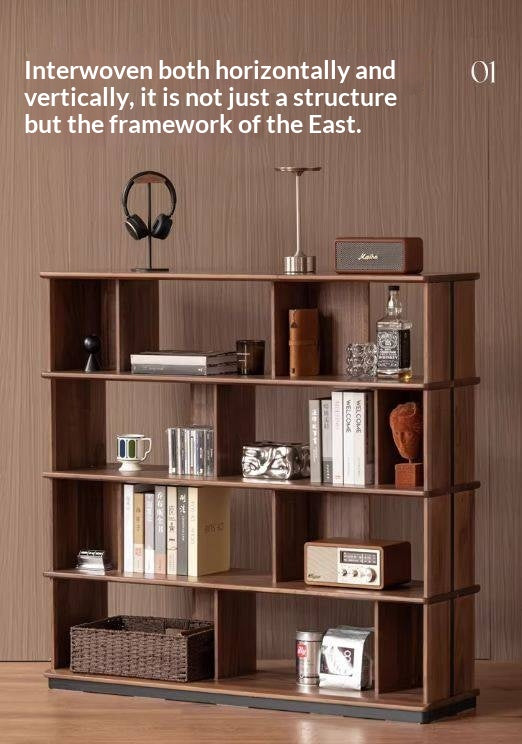 Black Walnut, Sandalwood Solid Wood Bookshelf with Light Luxury Display Shelves
