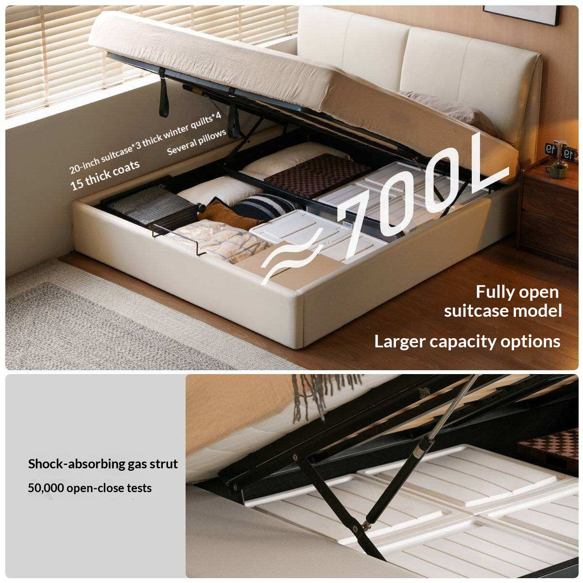 Genuine Leather Upholstered Lift-Up Storage Bed