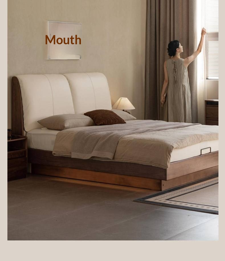 Black Walnut Solid Wood Italian Luxury Leather Bed