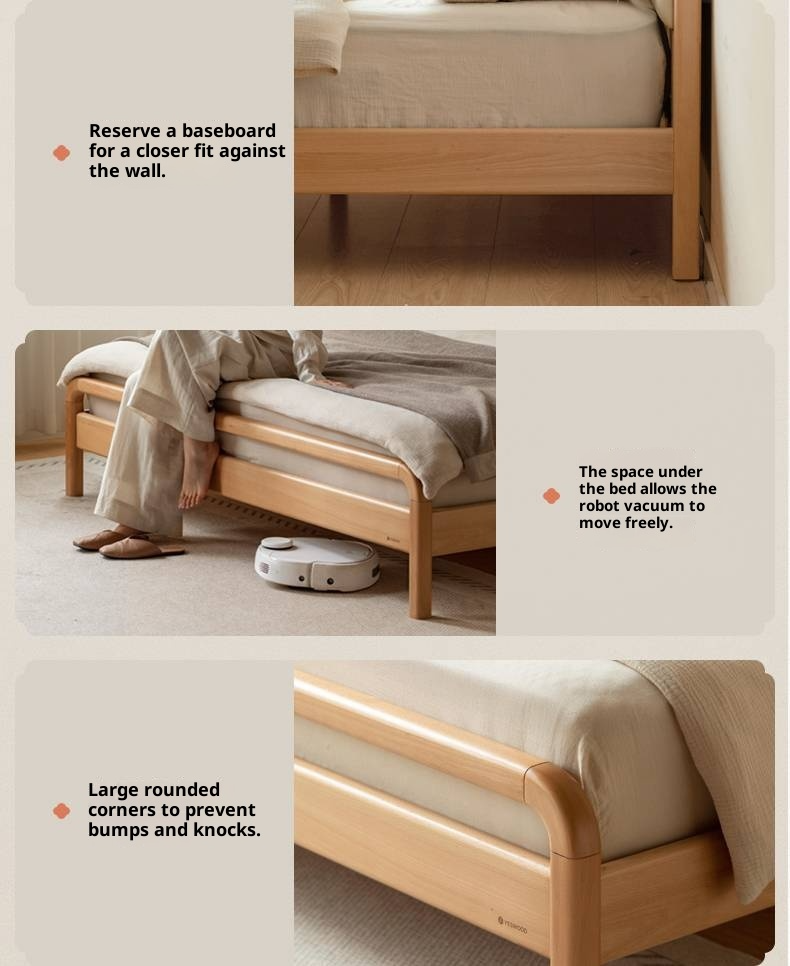 Beech Solid Wood Genuine Leather Soft Headboard Bed