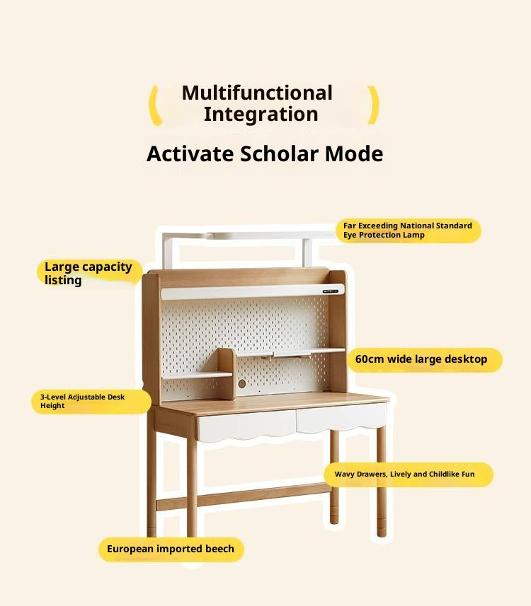 Beech Solid Wood Children's Desk Adjustable Writing Desk