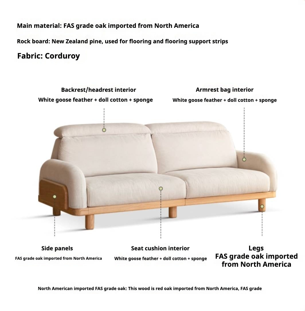 Oak Solid Wood Modern Casual High-Back White Fabric sofa