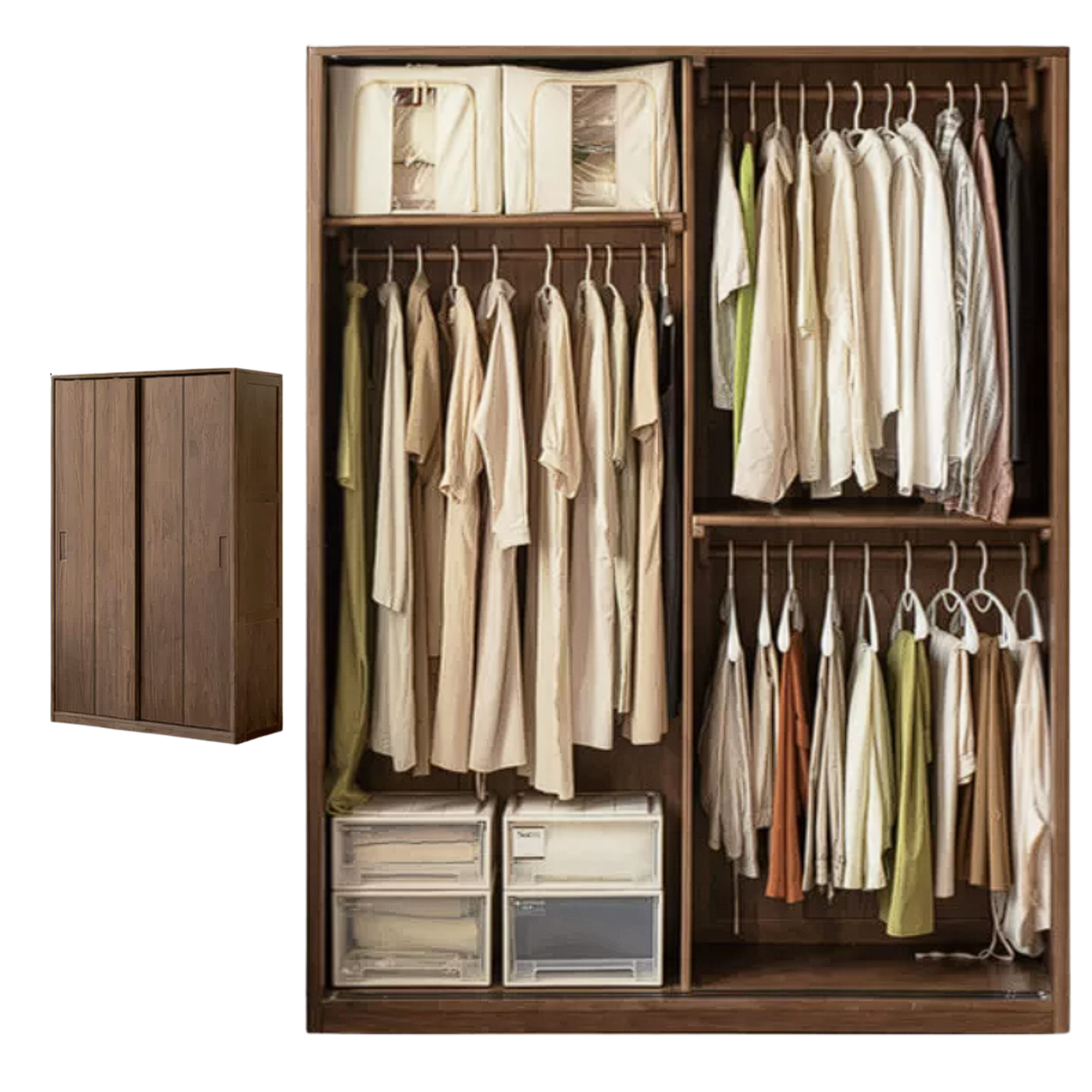 Black Walnut Solid Wood Sliding Door Wardrobe