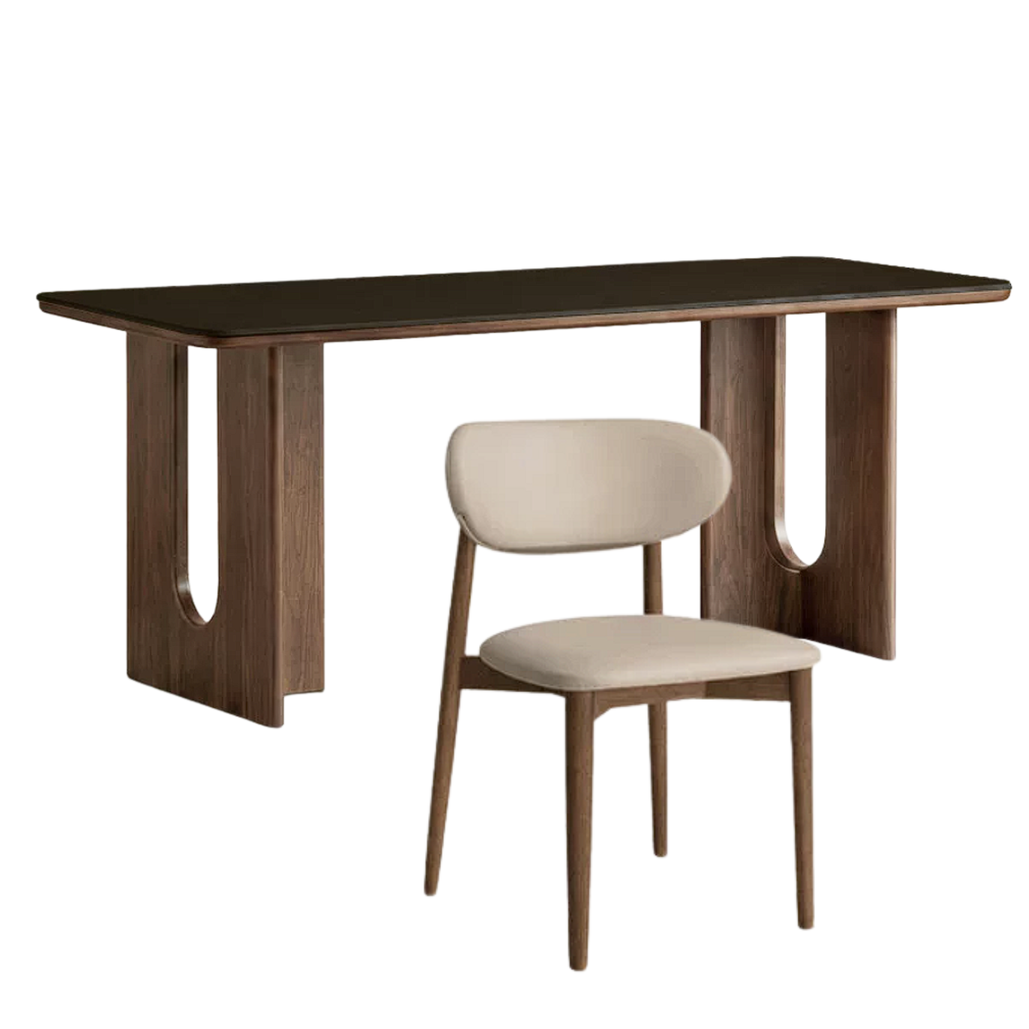 Black Walnut Solid Wood Light Luxury Style Rock Plate Dining Table