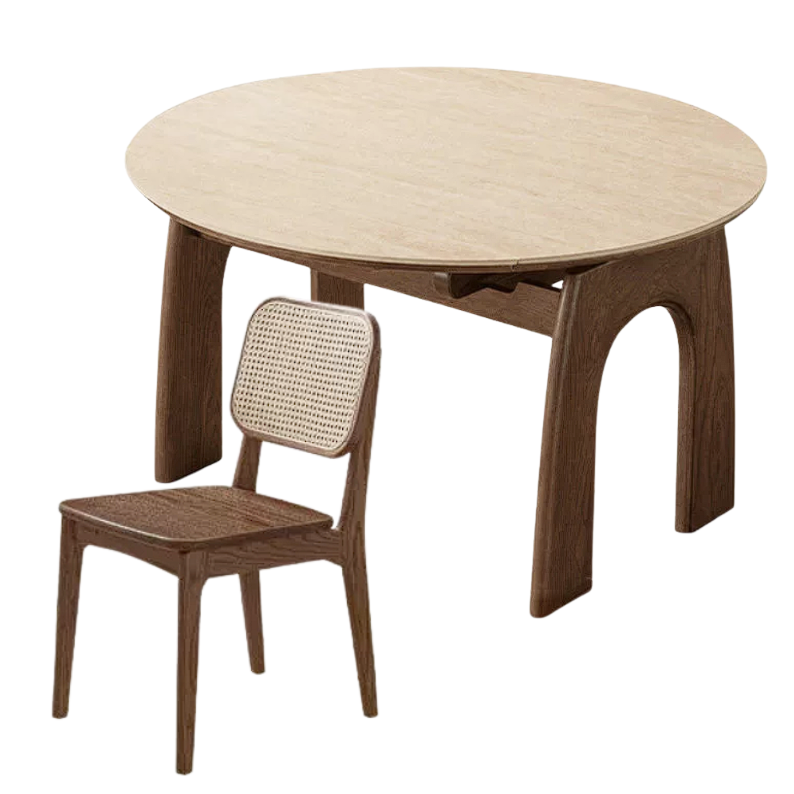 Black Walnut, Ash Solid Wood Extendable Round Dining Table with Curved Legs