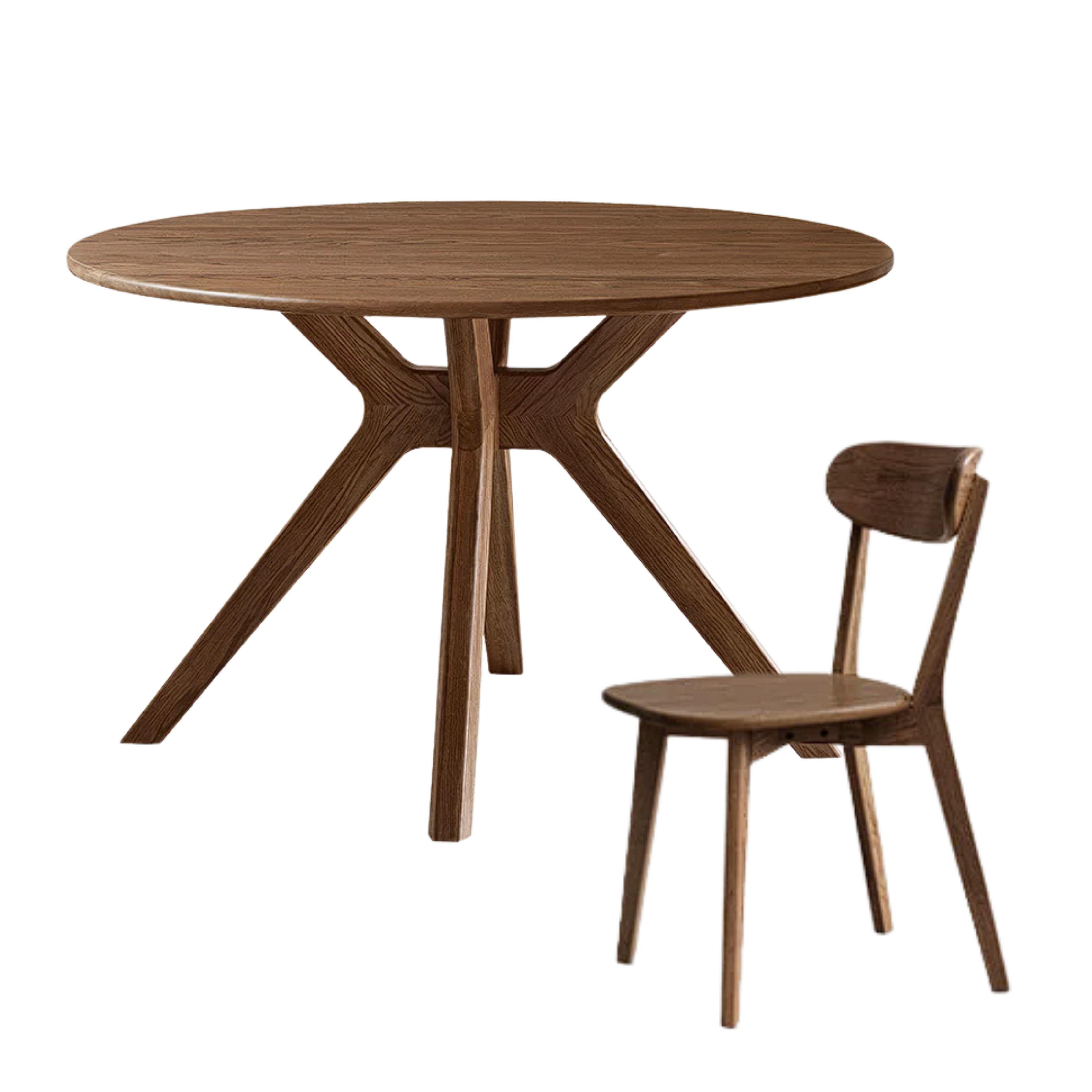 Oak Solid Wood Round Stone-Top Dining Table with Criss-Cross Splayed Wood Legs