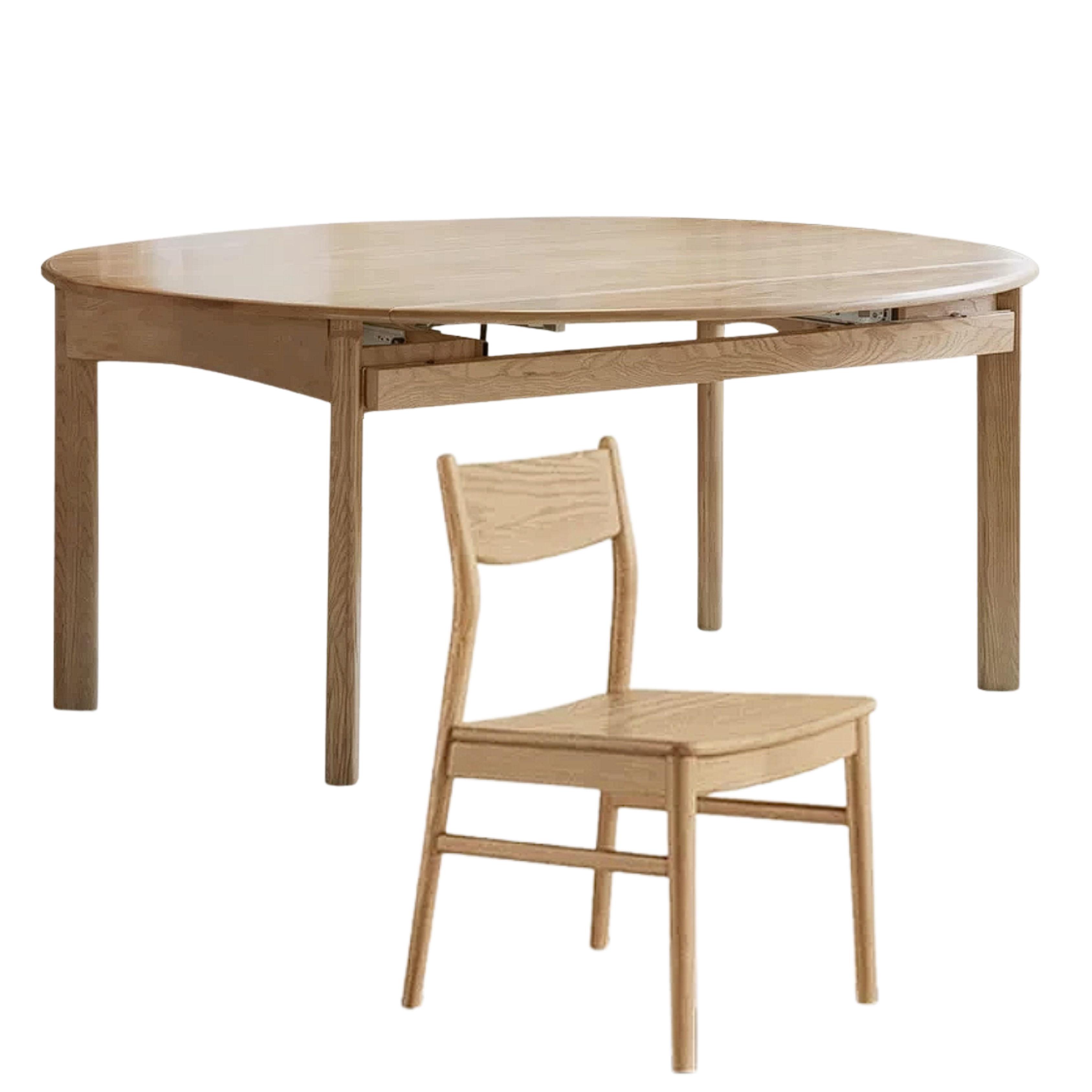 Black Walnut, Ash, White Ash Solid Wood Folding Dining Table with Rock Plate Round Top