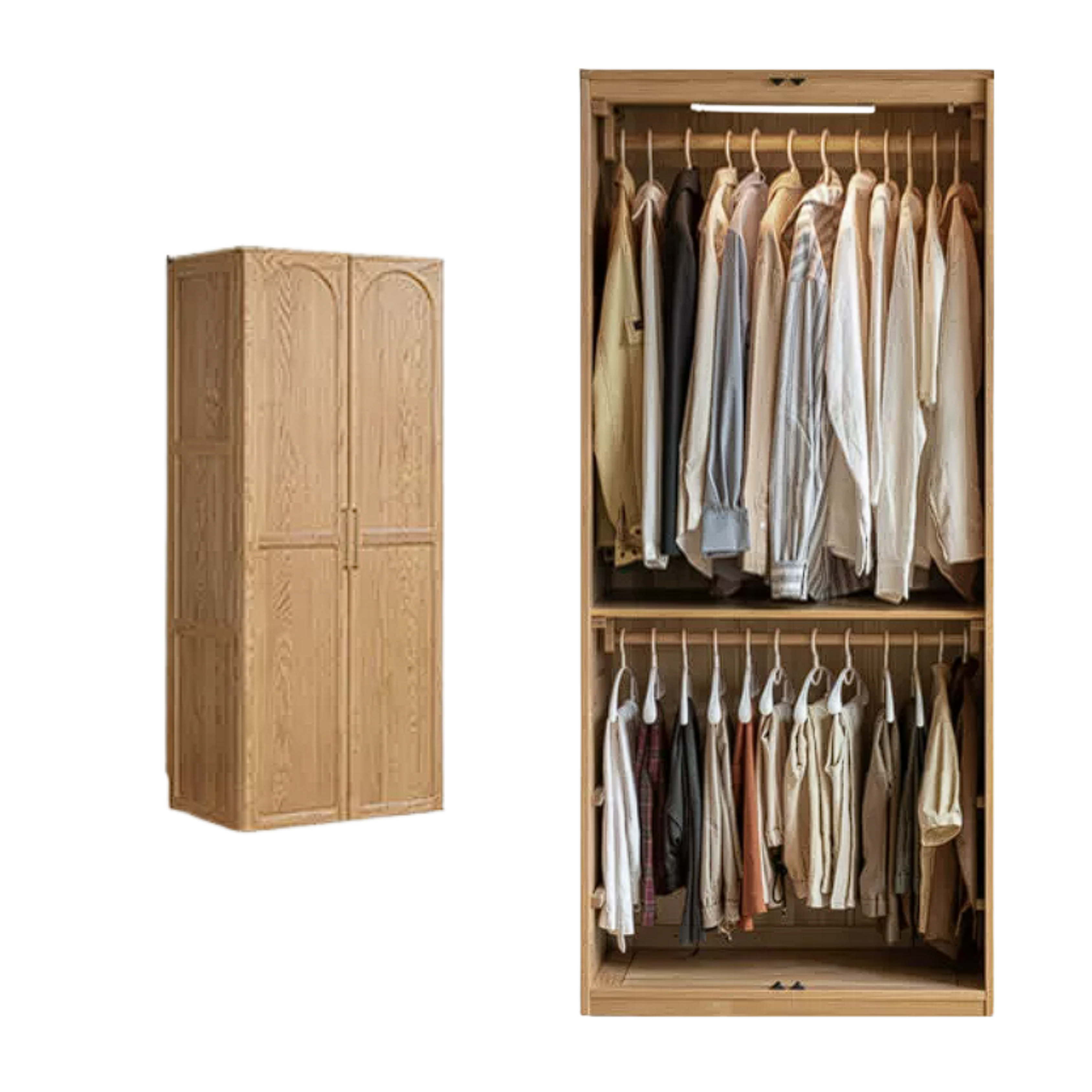 Oak Solid Wood French-Inspired Armoire, Vintage Wardrobe Storage Cabinet