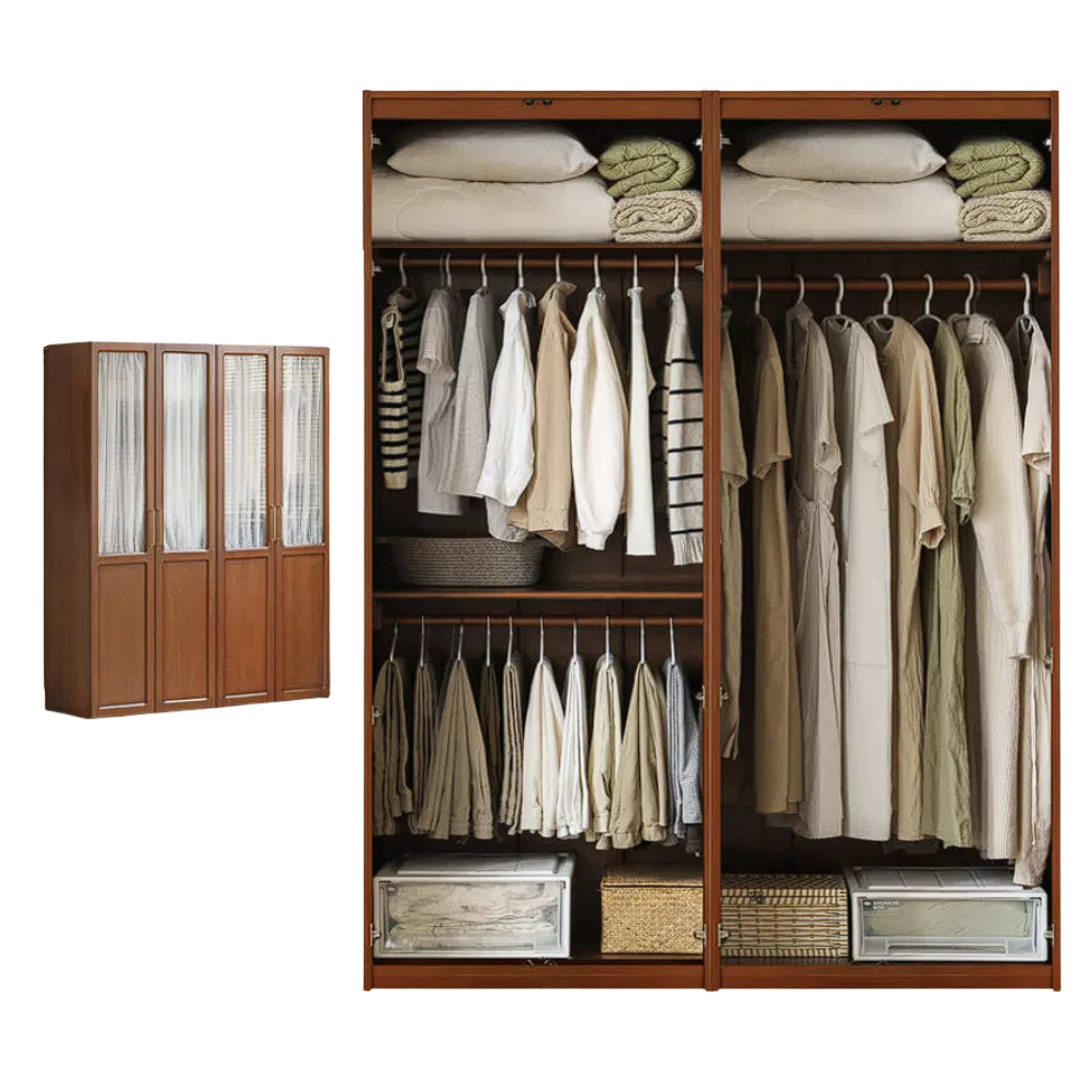 Poplar Solid Wood Modern Retro Style Double Door Wardrobet.