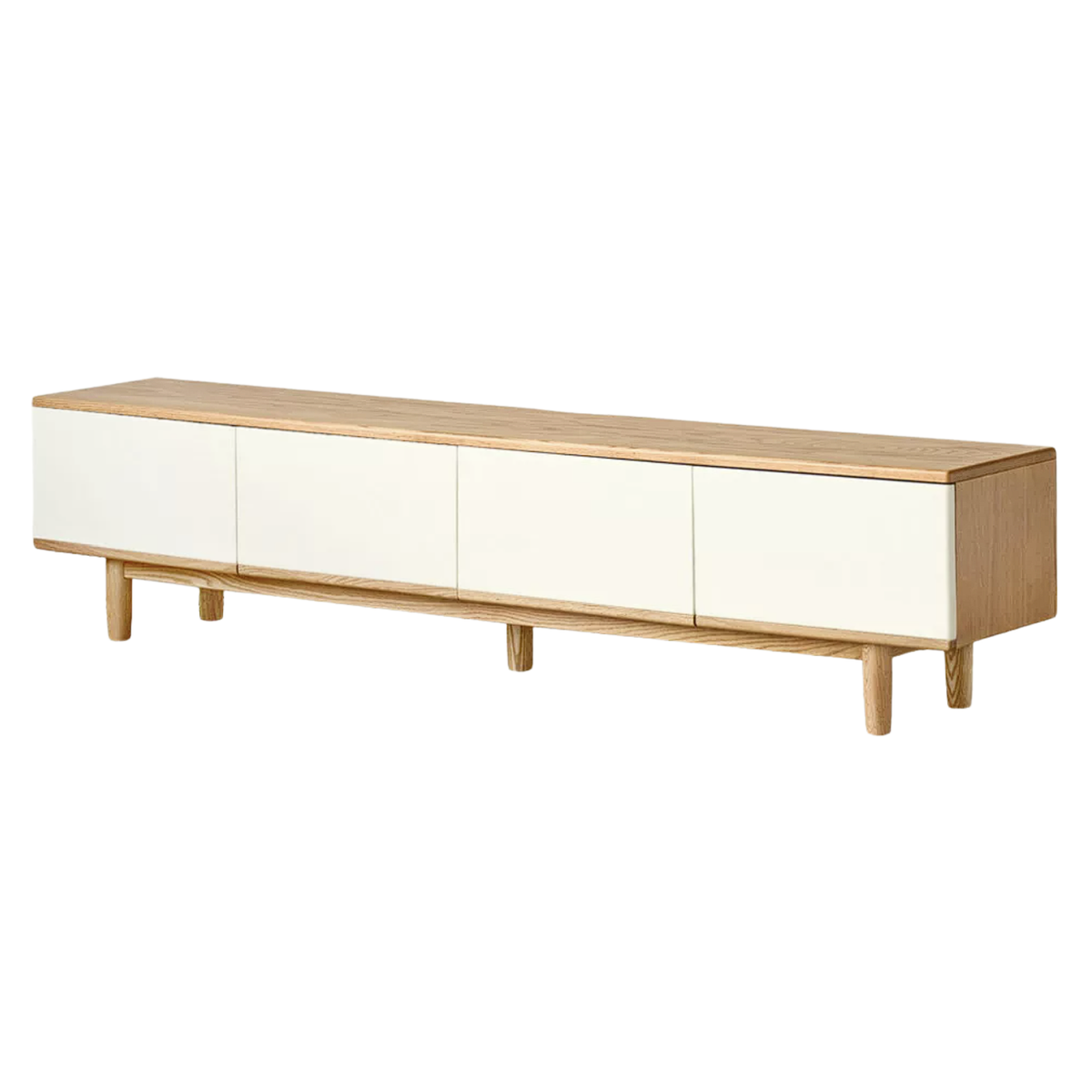 Oak Solid Wood Minimalist Scandinavian TV Console with Flat-Panel Doors and Tapered Legs