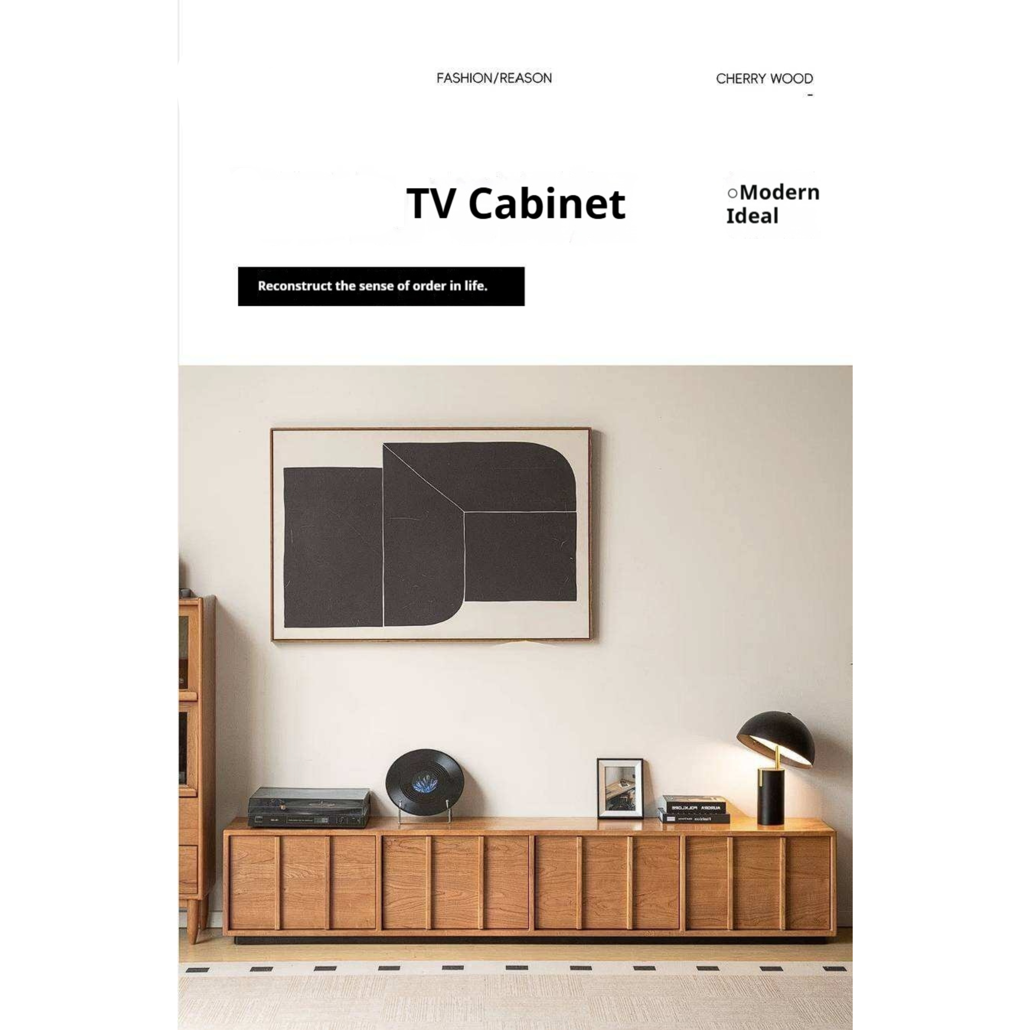 Cherry Solid Wood TV Stand with Simple Modern Storage Cabinet