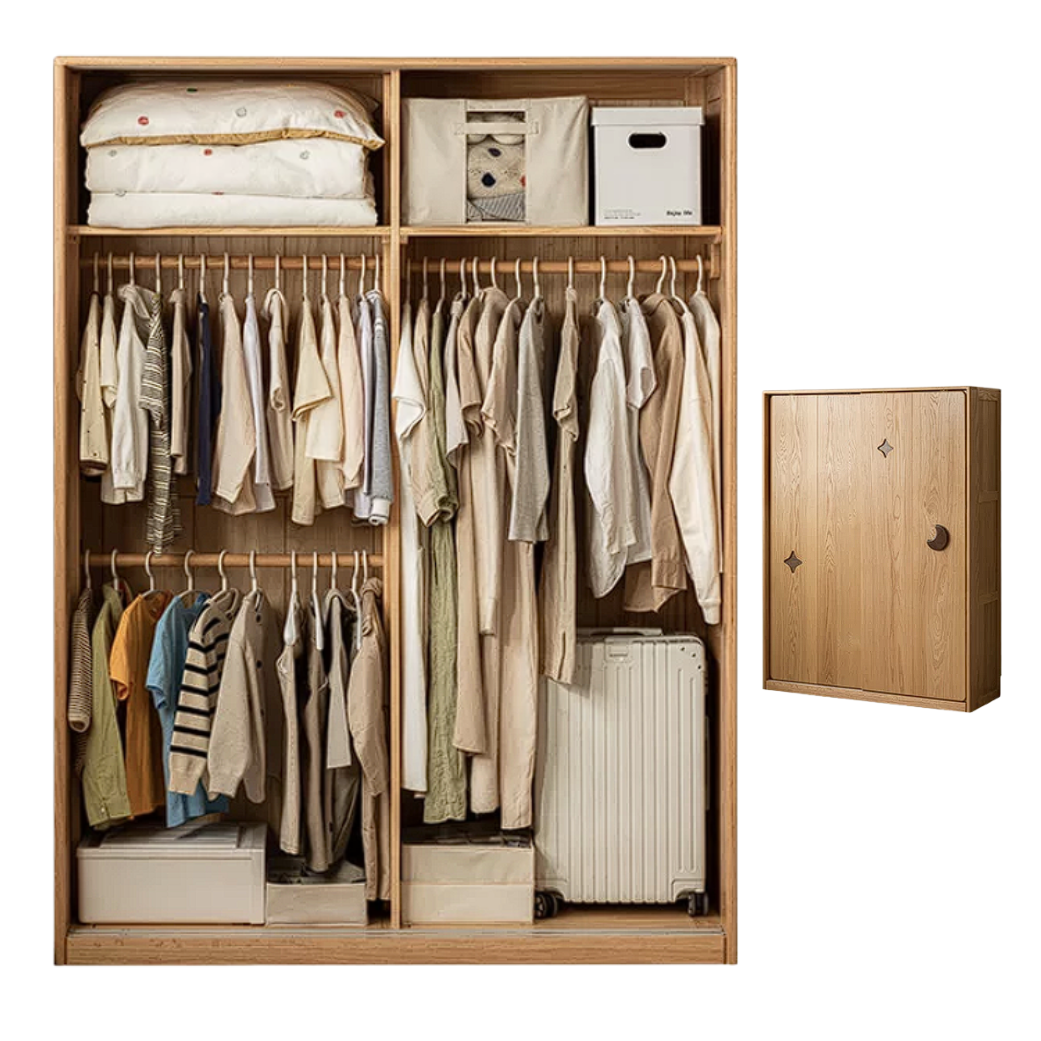 Oak Solid Wood Kids Sliding Door Wardrobe