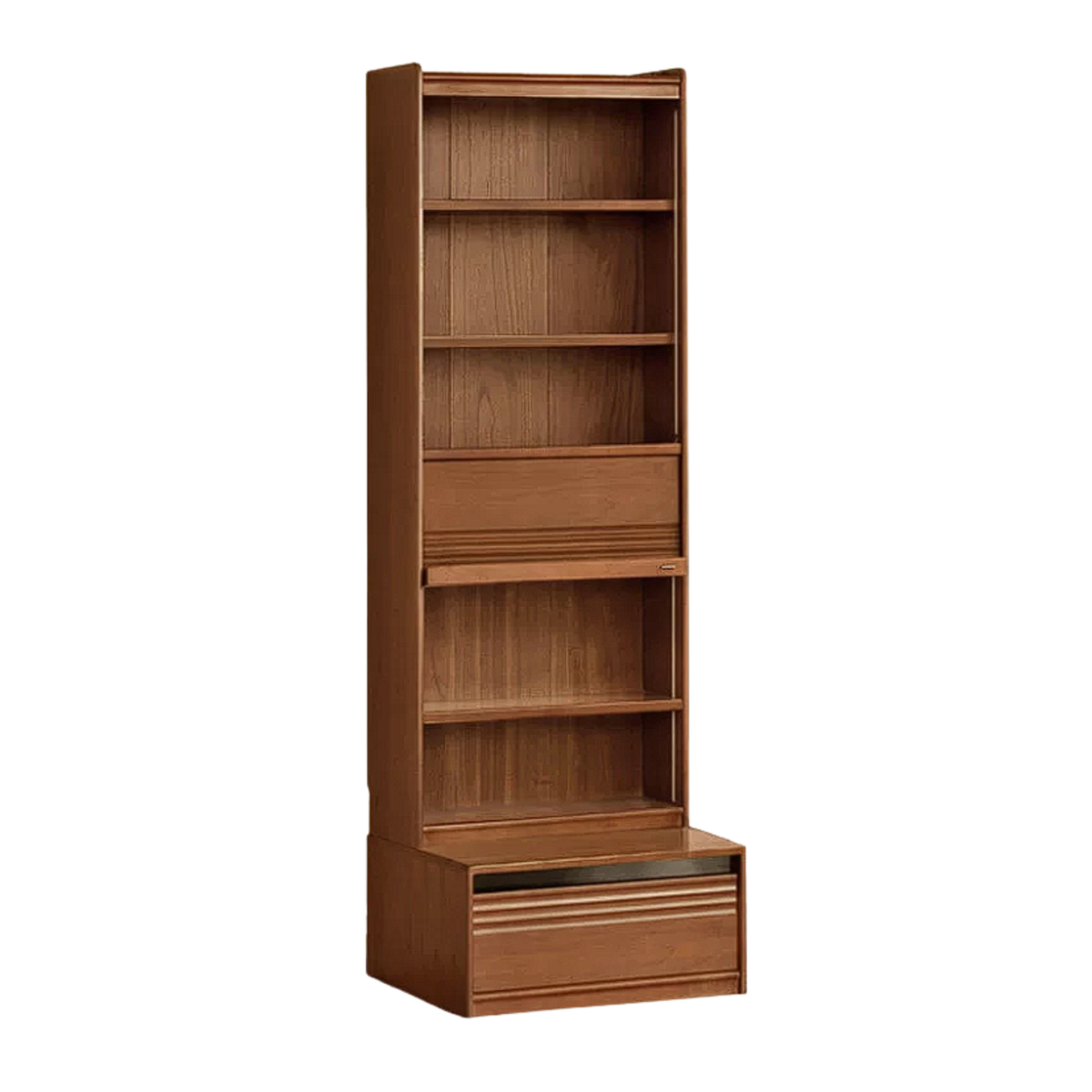 Tulipwood, Birch Solid Wood Floor-to-Ceiling Modular Bookcase with Sliding Glass Doors