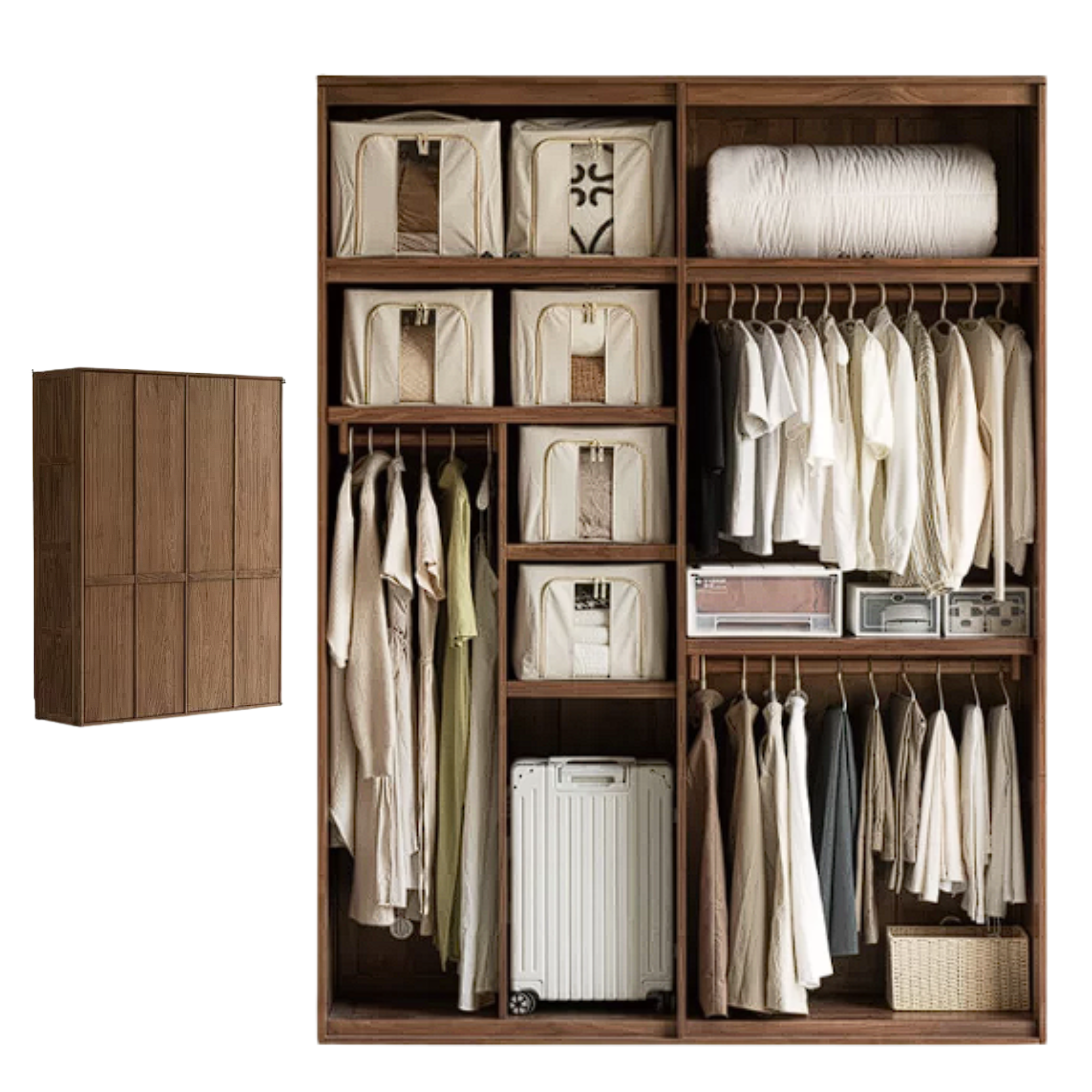 Black Walnut, Oak, Cherry Wood Solid Wood Retro Style Skeleton Line Large Wardrobe.