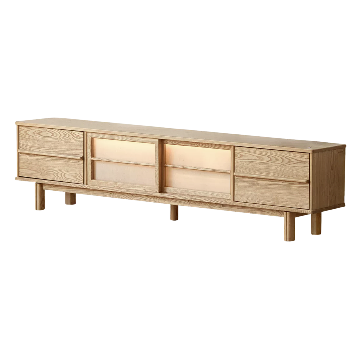 Ash Solid Wood Japanese Shoji-Style TV Console with LED Ambient Lighting