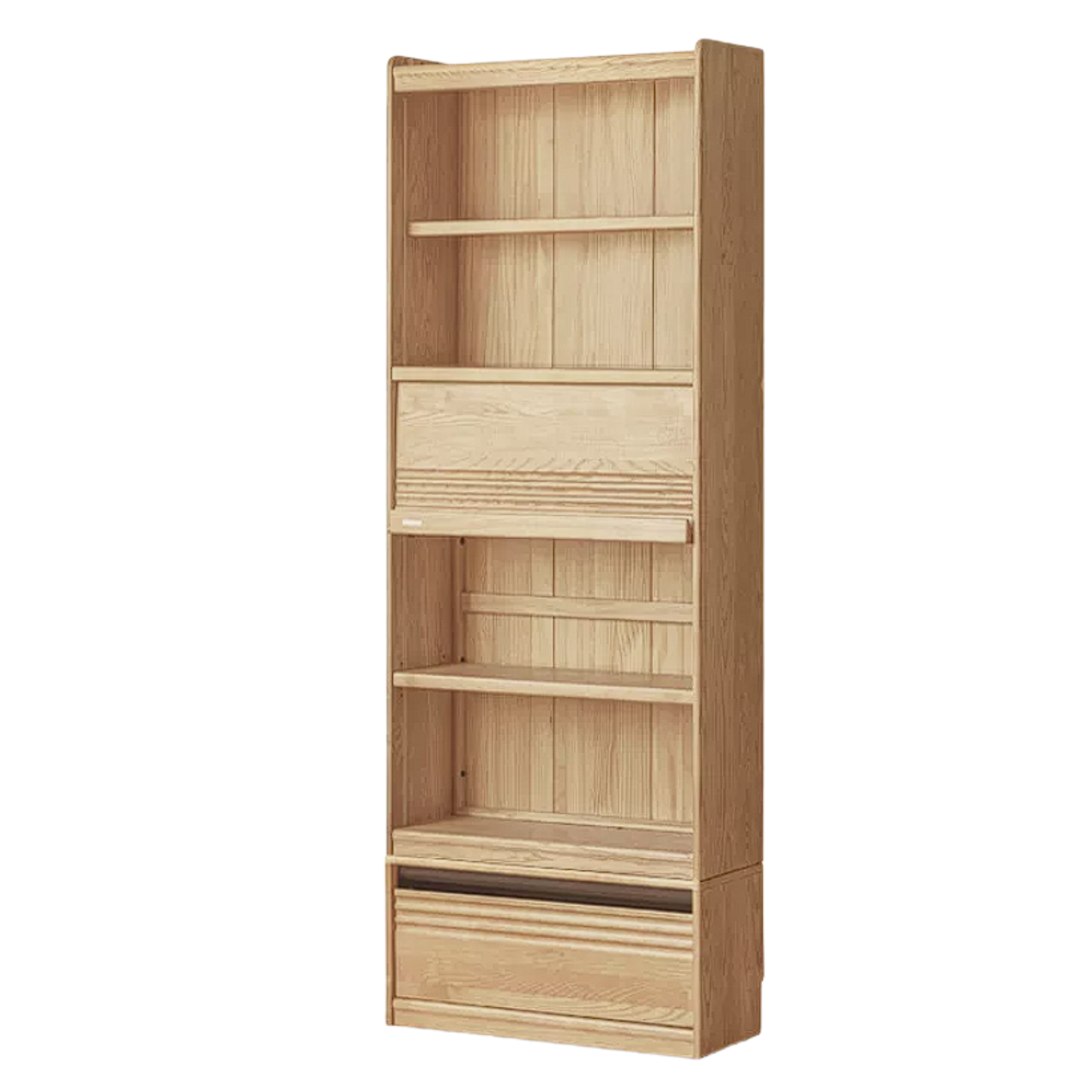 Oak Solid Wood Display Bookcase with Wall-Mounted Option and Storage Cabinet